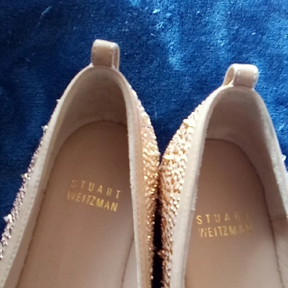 Stuart Weitzman Gold Beaded Espadrilles